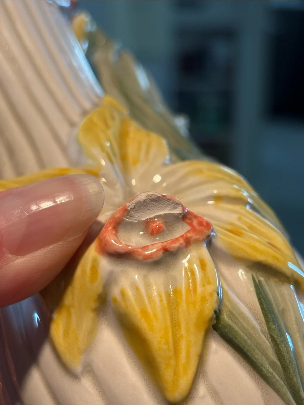 Vintage 1970s Fitz & Floyd Japan Daffodil Flower Vase Ceramic Applied Floral FF